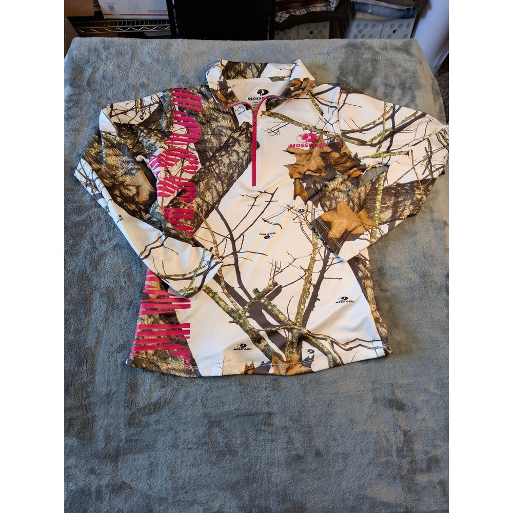 Mossy Oak Womens Large Camo Quarter Zip Long Sleeve Performance Shirt Pink White